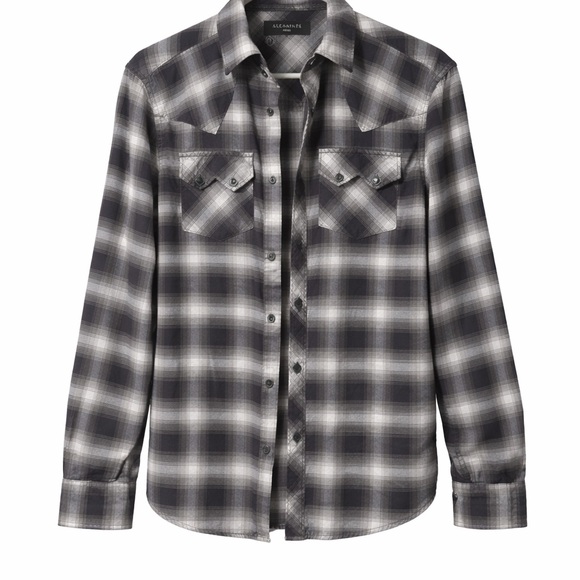 All Saints Other - AllSaints Plaid Western Button Up Shirt Slim Fit Men’s Small Black Gray Flannel